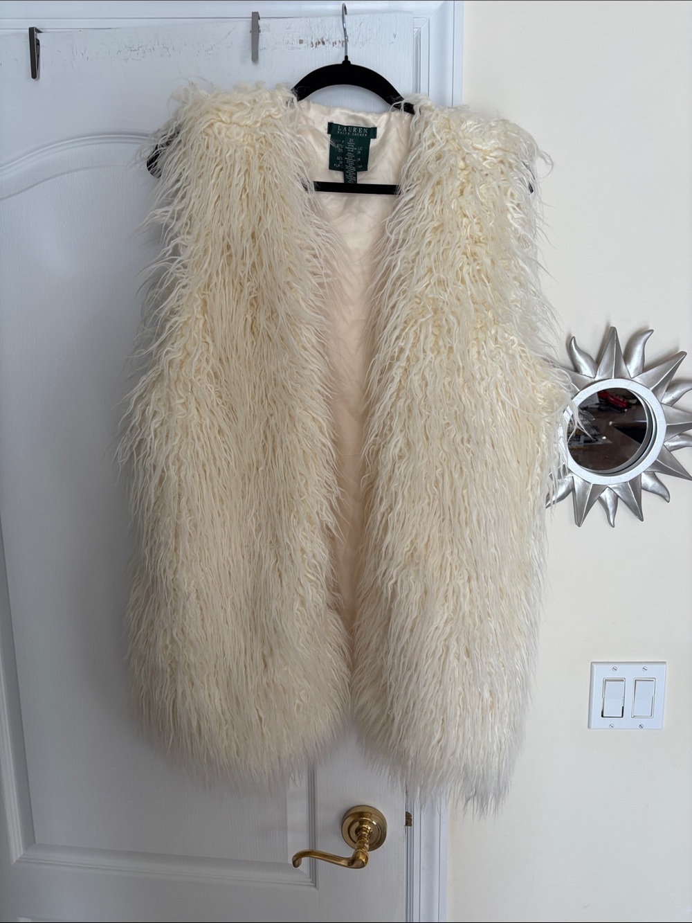 Ralph Lauren Ladies Cream Long Faux Fur Vest-2X